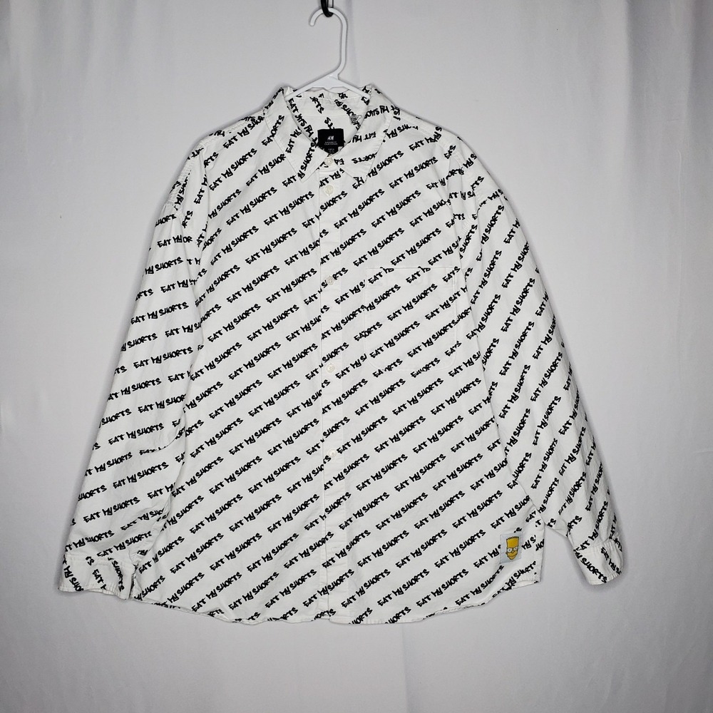 Simpsons X H&M Eat My Shorts Spellout AOP Oversize Oxford Button Collar Shirt XL